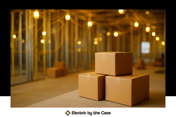 Cases of electrical supplies in construction site
